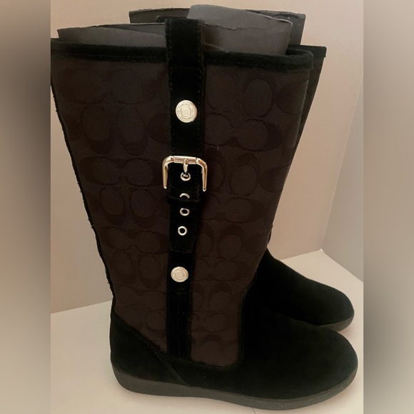 Coach TULLIP Signature C Black Suede Fleece Mid Calf Winter Boots Like New - Picture 2 of 5